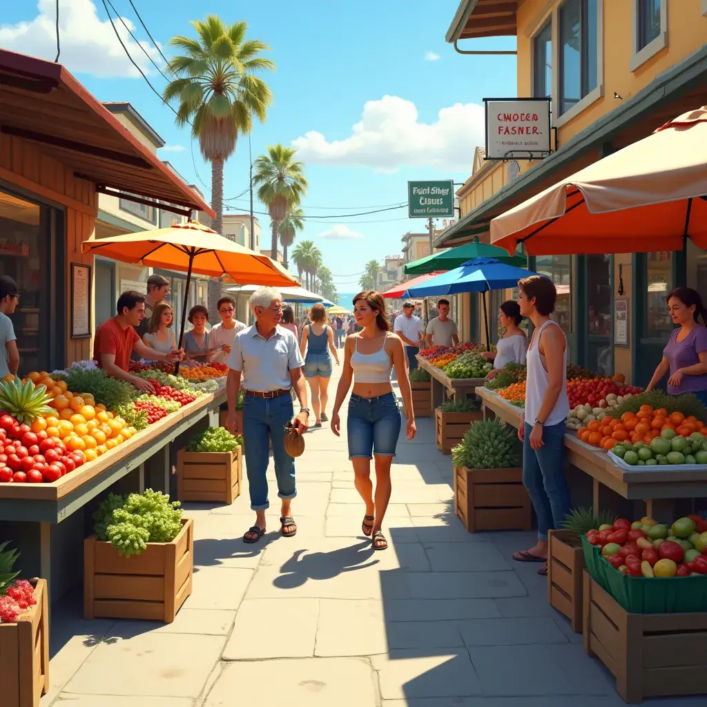 Surfing na plaży w Huntington Beach, z surferami łapiącymi fale.