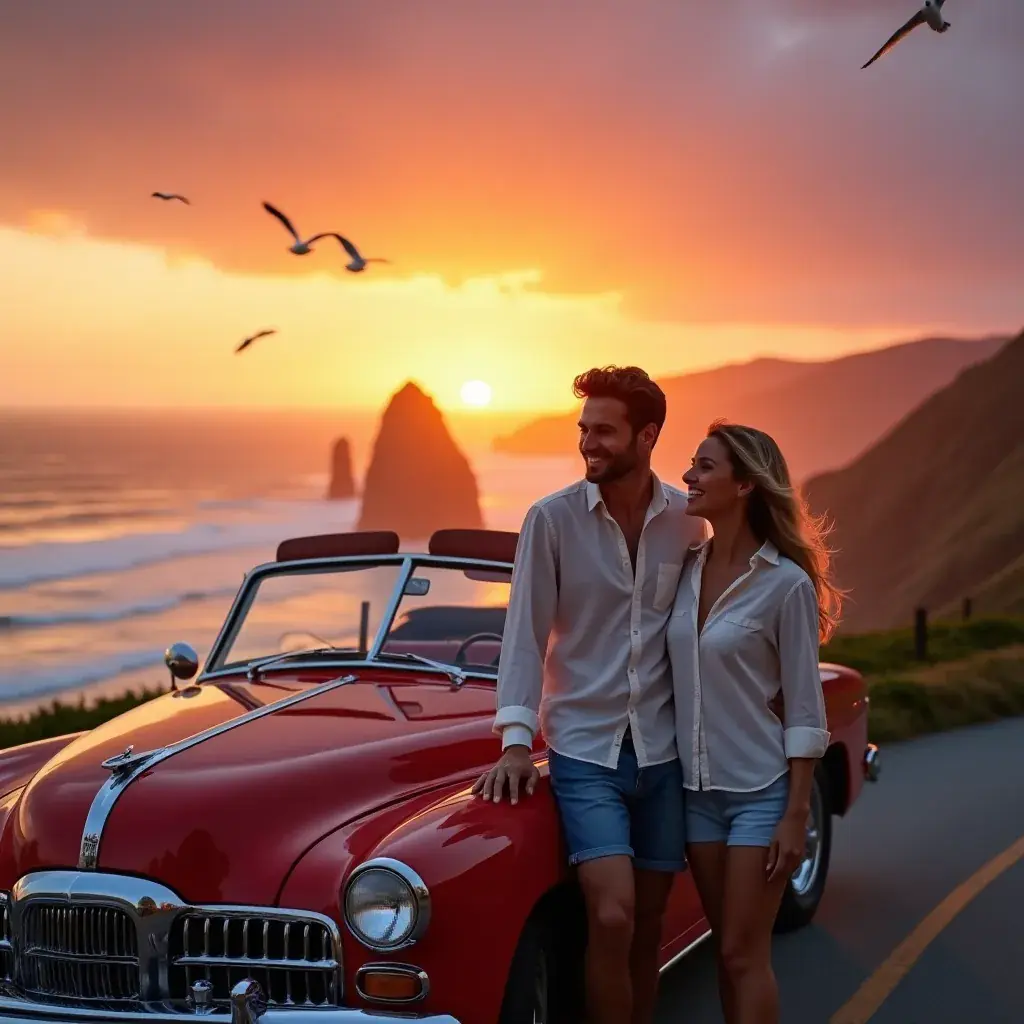 Widok na malowniczą drogę wzdłuż wybrzeża Kalifornii z klifami po jednej stronie i oceanem po drugiej.